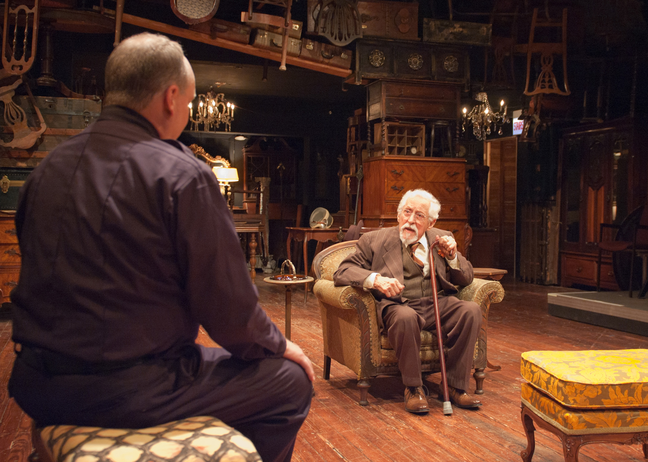 Bret Tuomi (left) and Mike Nussbaum in "The Price."